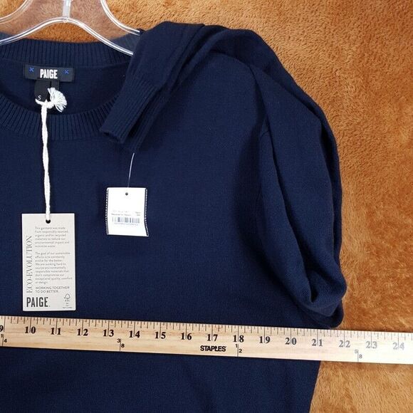 PAIGE Sweater Mens Small Navy Pullover Crew Organic Cotton Wool CHAMPLIN $199 - Picture 6 of 8